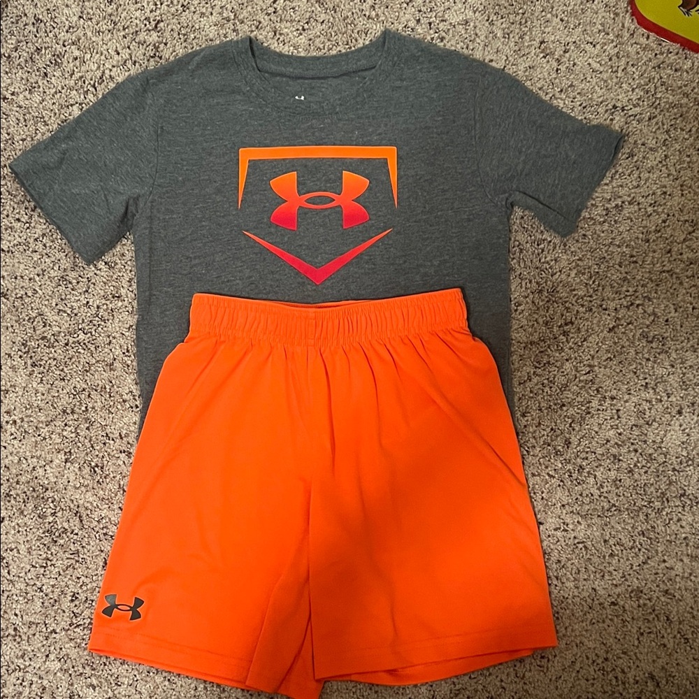 Under Armour Charcoal and Neon Orange Kids Outfit